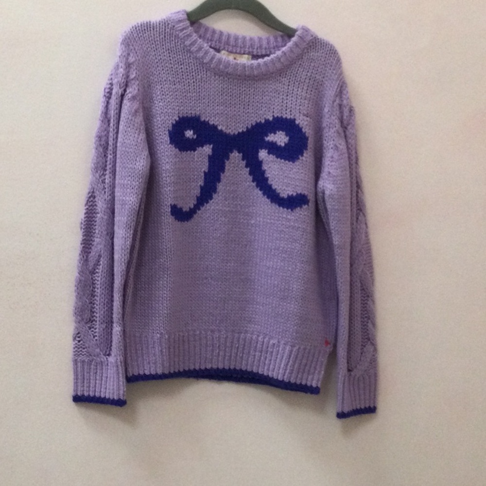 Lilac Knit Sweater with Navy Bow Detail